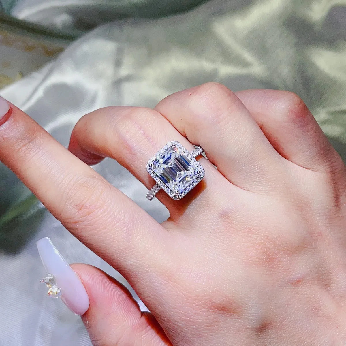 5 Carat Moissanite Square-Cut Halo Ring in 925 Sterling Silver