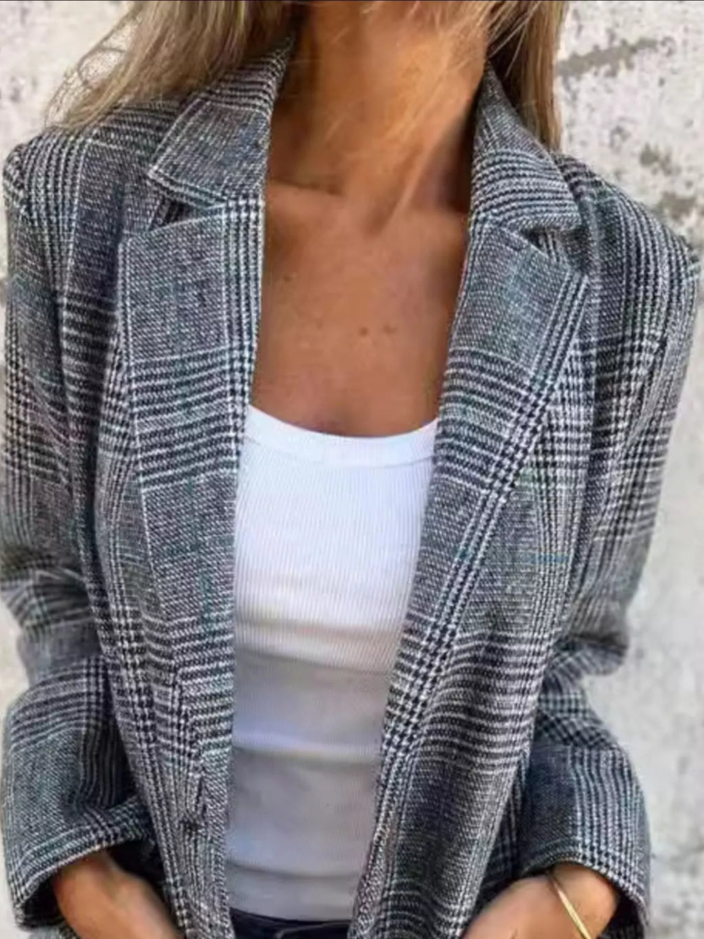 Plaid Single-Breasted Long Sleeve Blazer – Plus Size