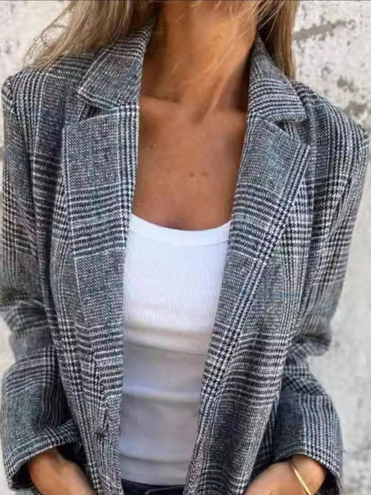 Plaid Single-Breasted Long Sleeve Blazer – Plus Size
