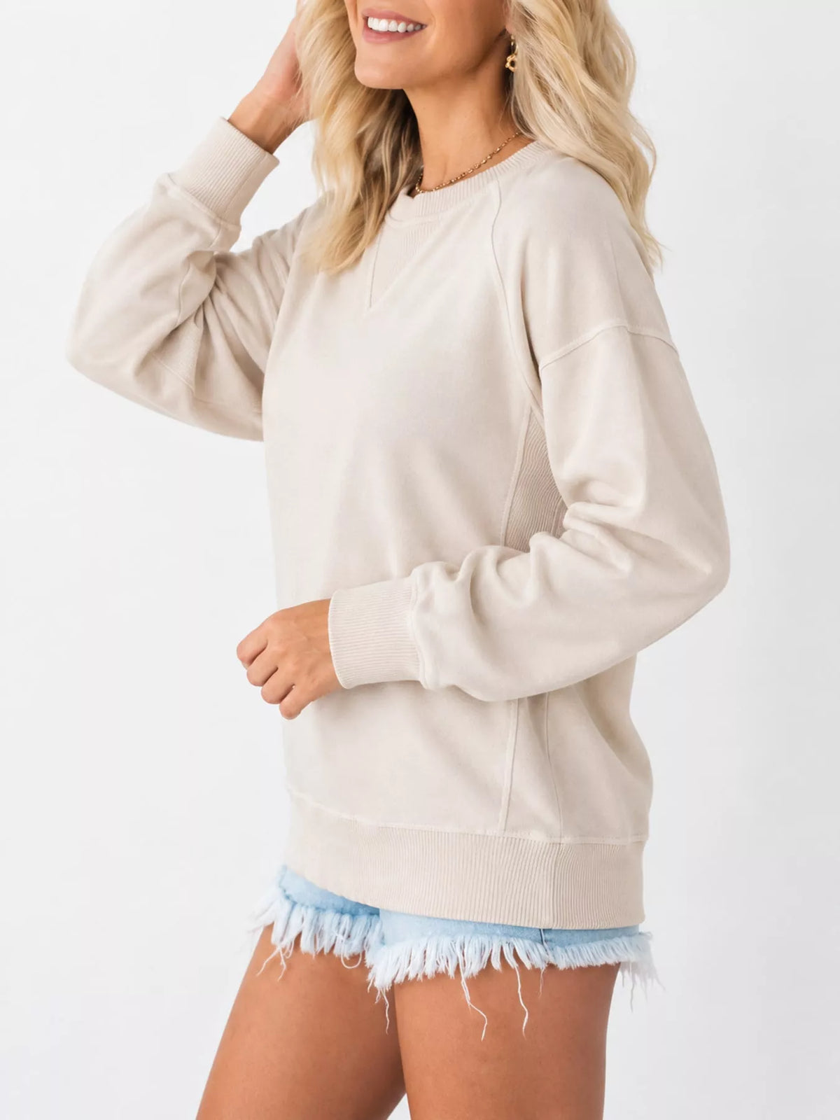 Crew Neck Raglan Sleeve Sweatshirt