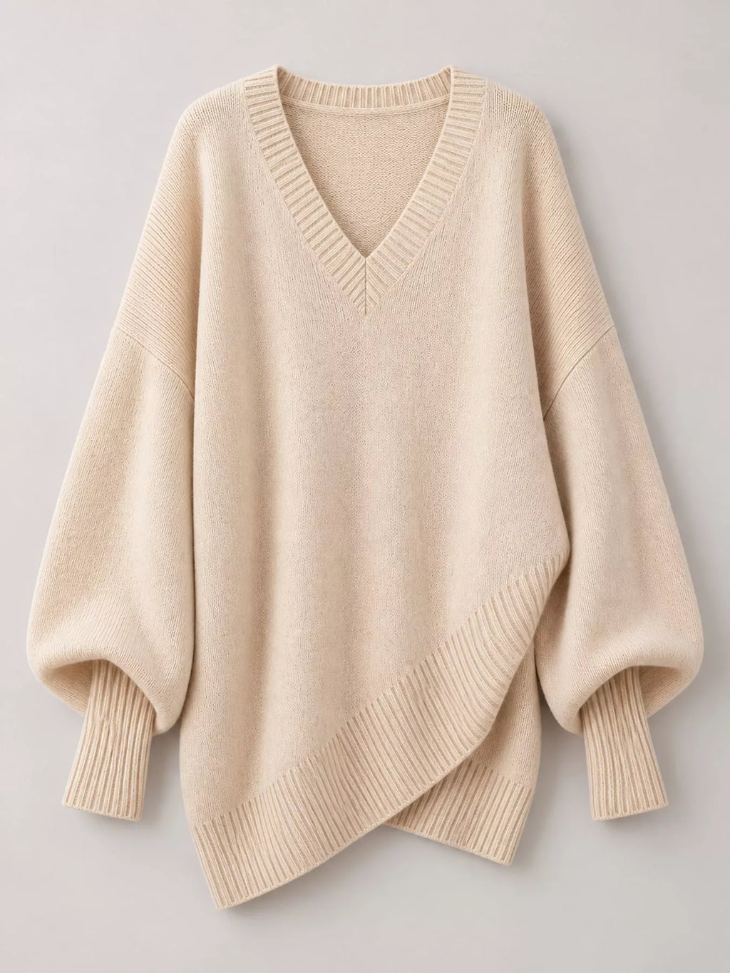 Full Size V-Neck Oversized Batwing Sleeve Sweater Plus Size