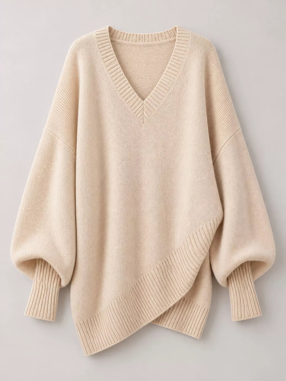 Full Size V-Neck Oversized Batwing Sleeve Sweater Plus Size