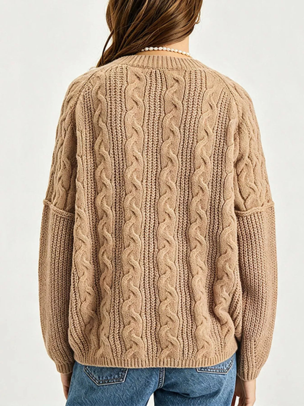 Cable-Knit Dropped Shoulder Sweater