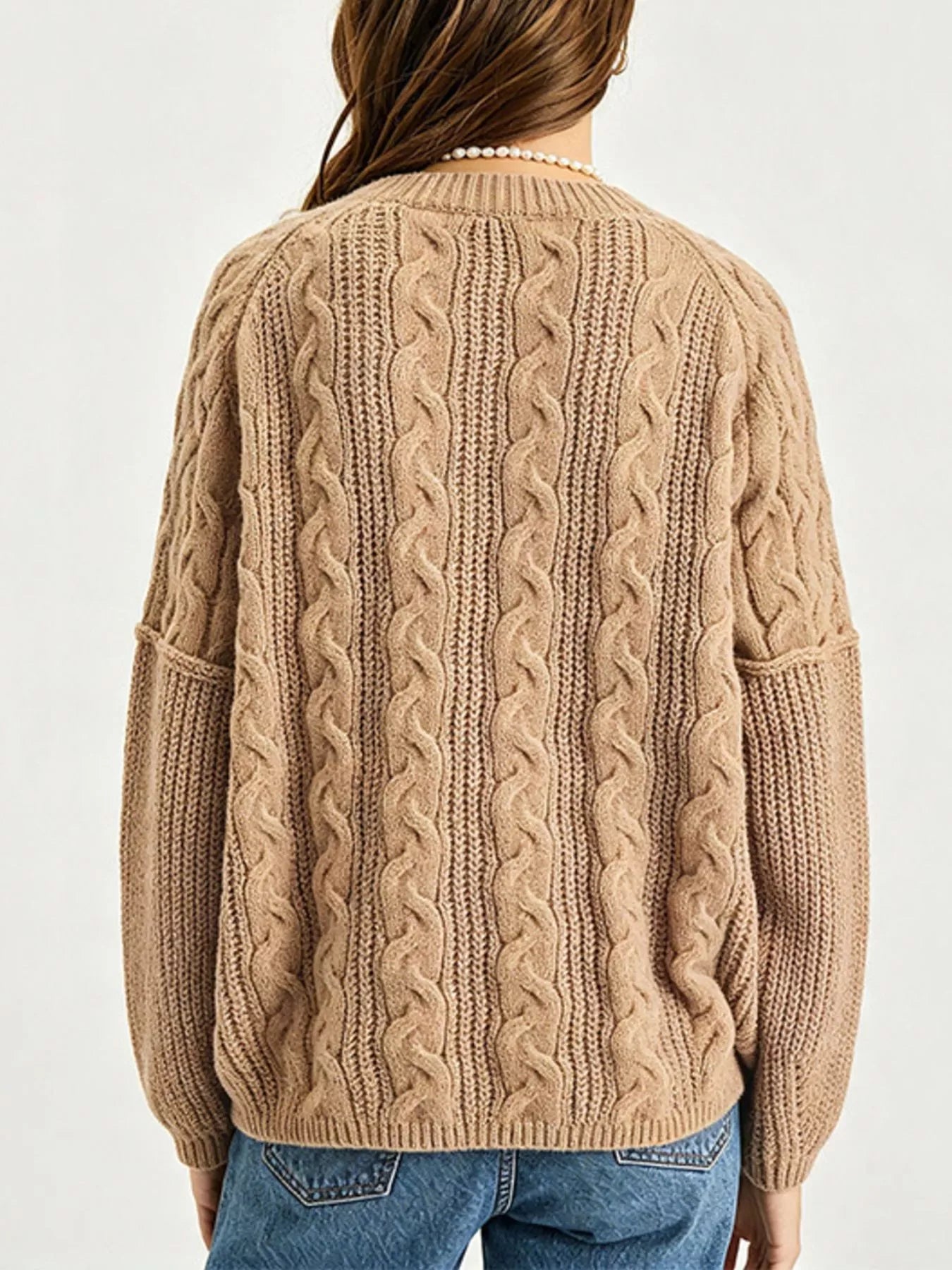Cable-Knit Dropped Shoulder Sweater