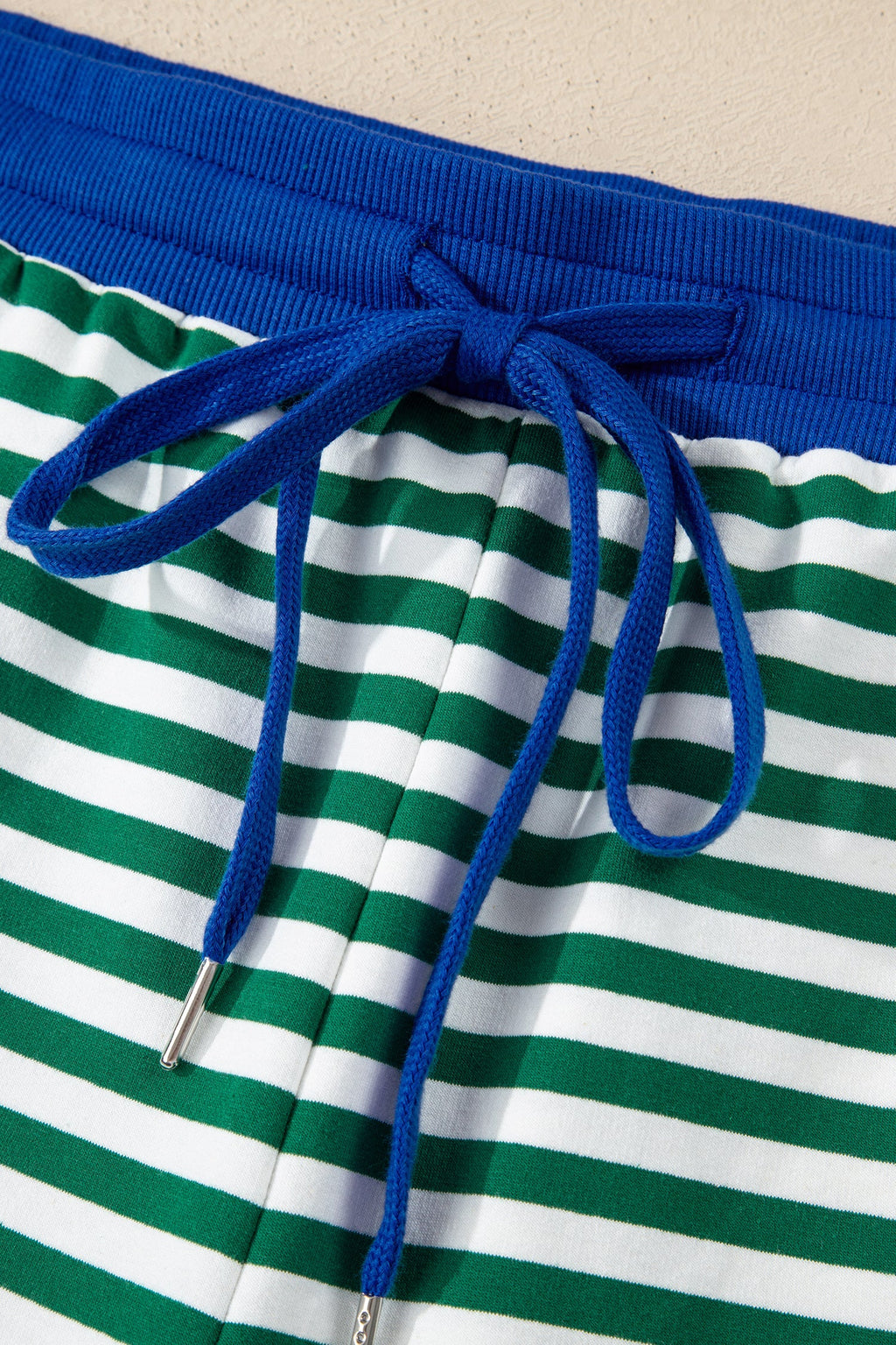 Green Stripe Boxy Tee Drawstring Elastic Waist Plus Size Short Set