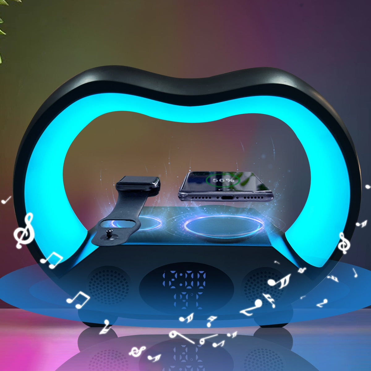 New 6 In 1 Smart Remote Control Bluetooth-compatible Ambience Intelligent LED Table Lamp Multi-function Wireless Charger Night Light Bluetooth-compatible Speaker