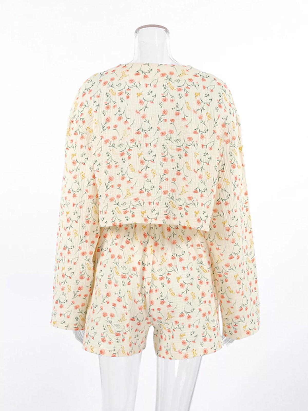Floral Print Crinkle Texture Tie-Front Top and Shorts Set