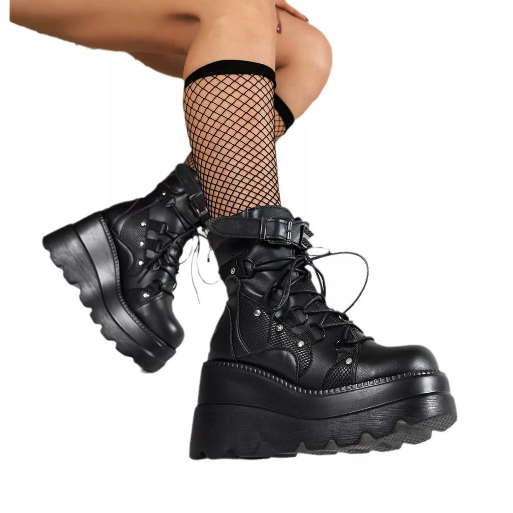 Lace Up Platform Wedge Boots