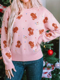 Gingerbread Pattern Long Sleeve Round Neck Sweater