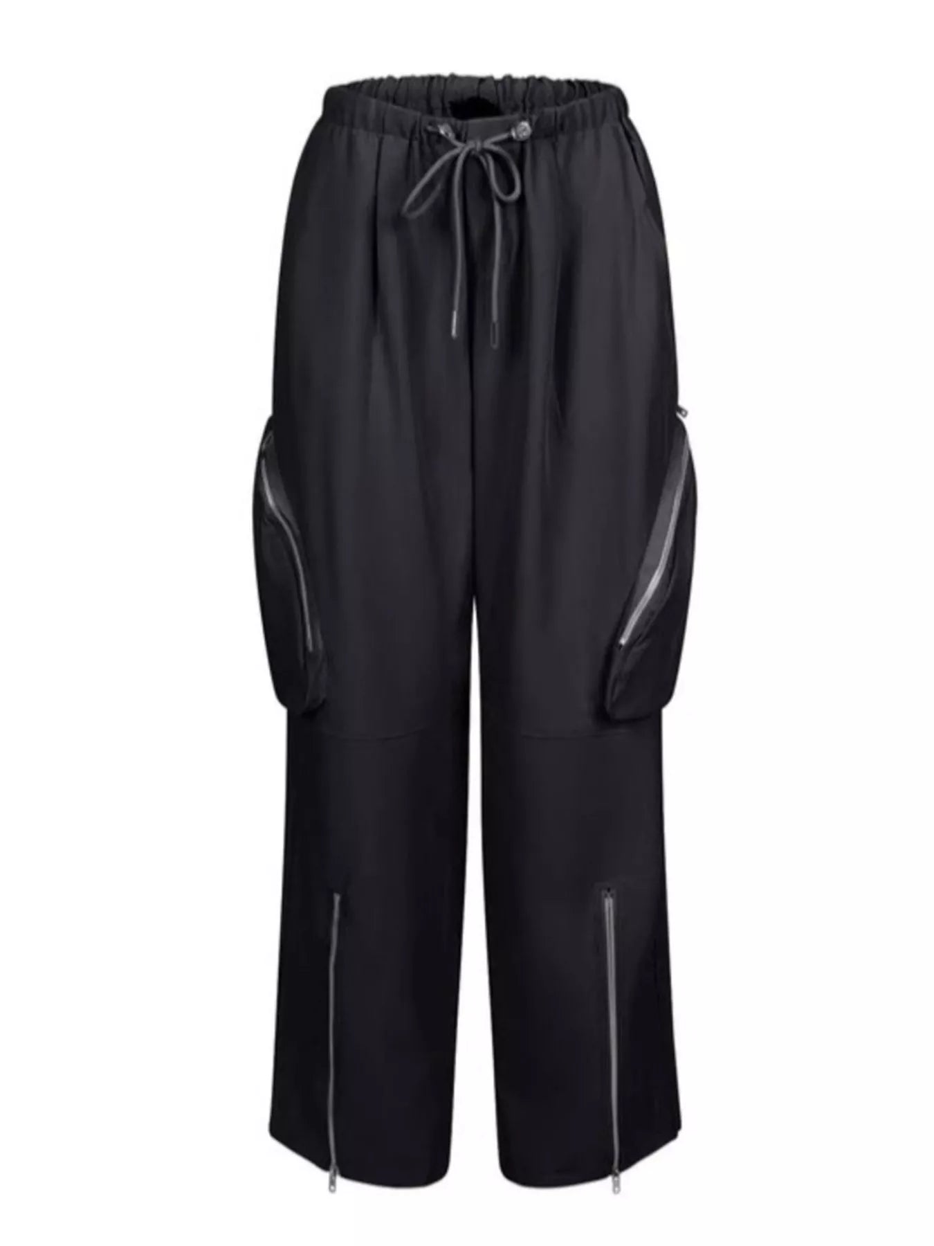 Drawstring Cargo Pants with Zipper Accents