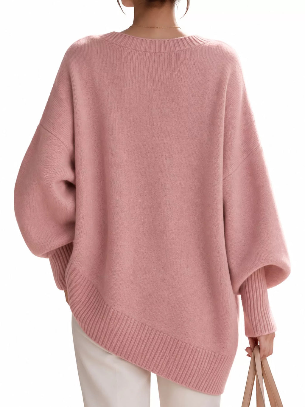 Full Size V-Neck Oversized Batwing Sleeve Sweater Plus Size