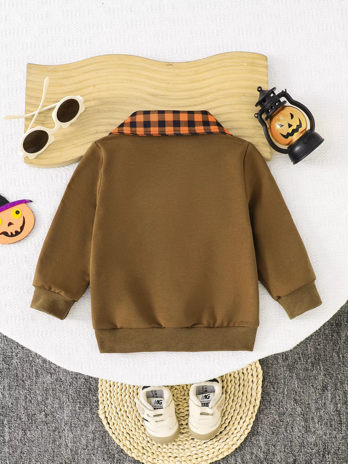 Children's Pumpkin Quarter-Zip Plaid Collar Sweatshirt