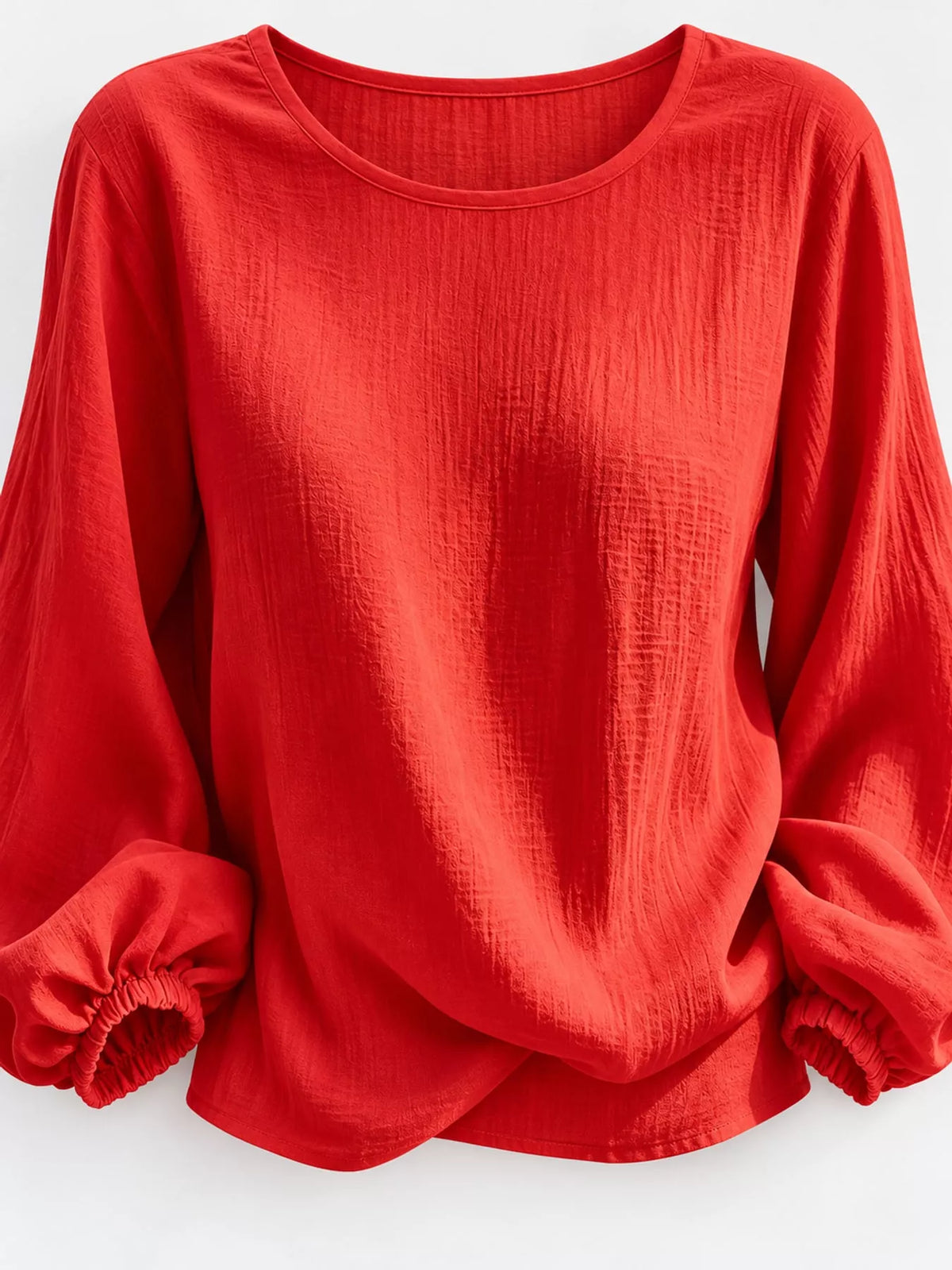 Full Size Elasticated Cuffs Long Sleeve Blouse Plus Size