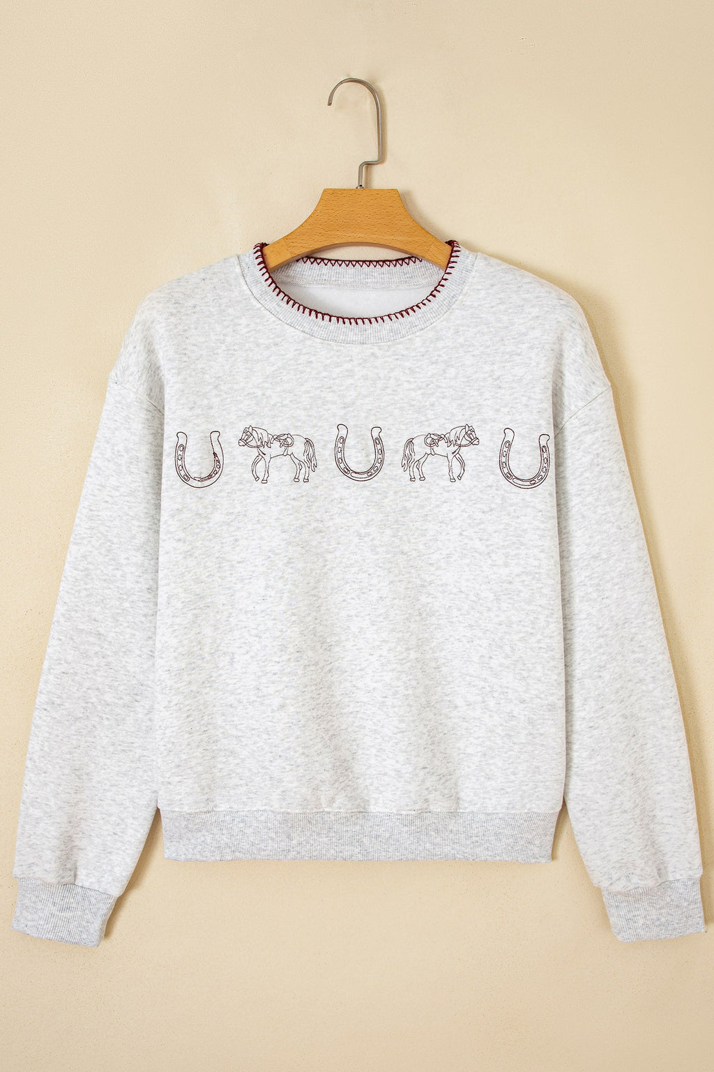 Light Grey Western Print Embroidered Casual Sweatshirt