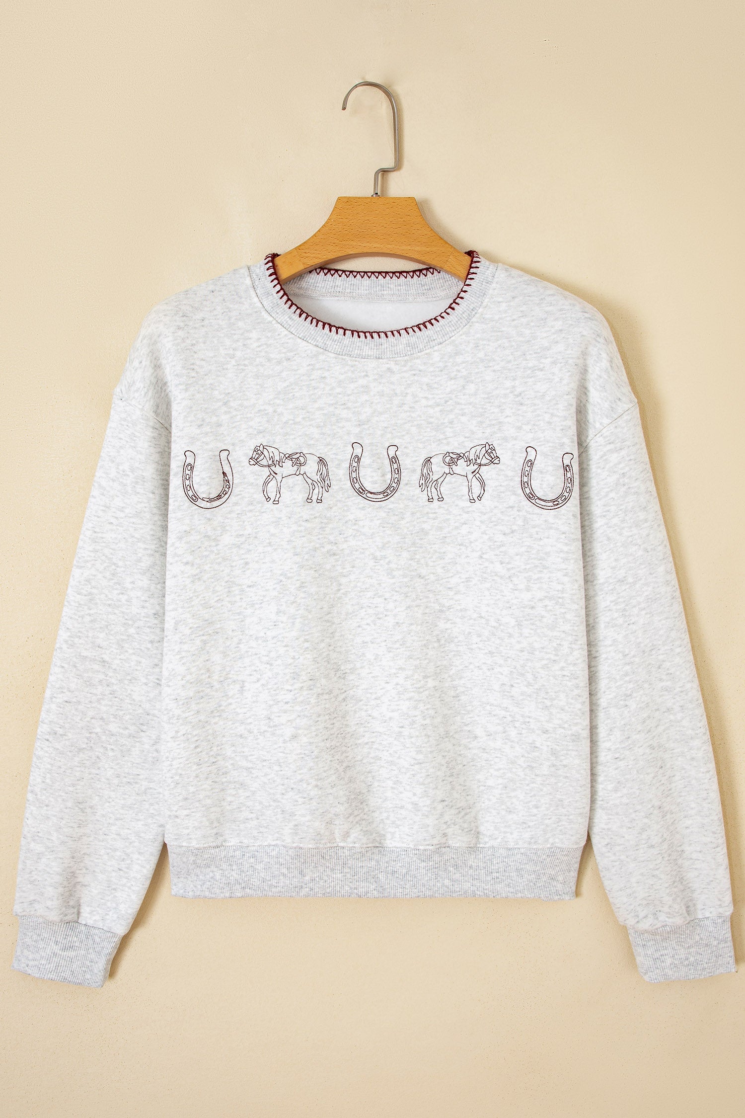 Light Grey Western Print Embroidered Casual Sweatshirt