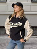Contrast Baseball Jacket with Embroidered Lettering
