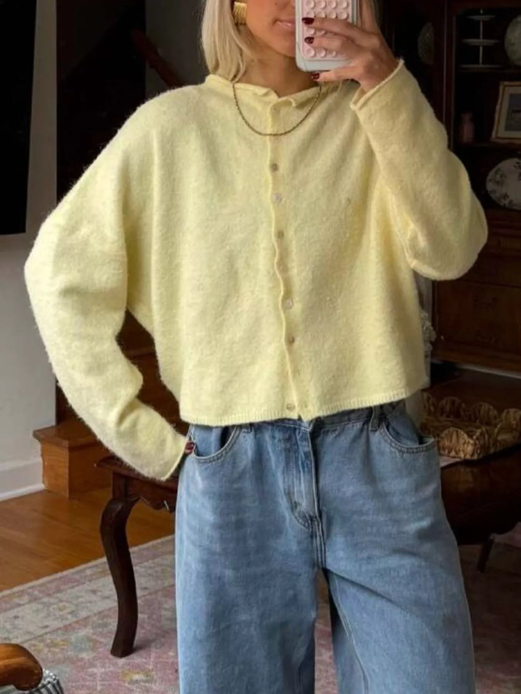 Button-Down Dropped Shoulder Cardigan