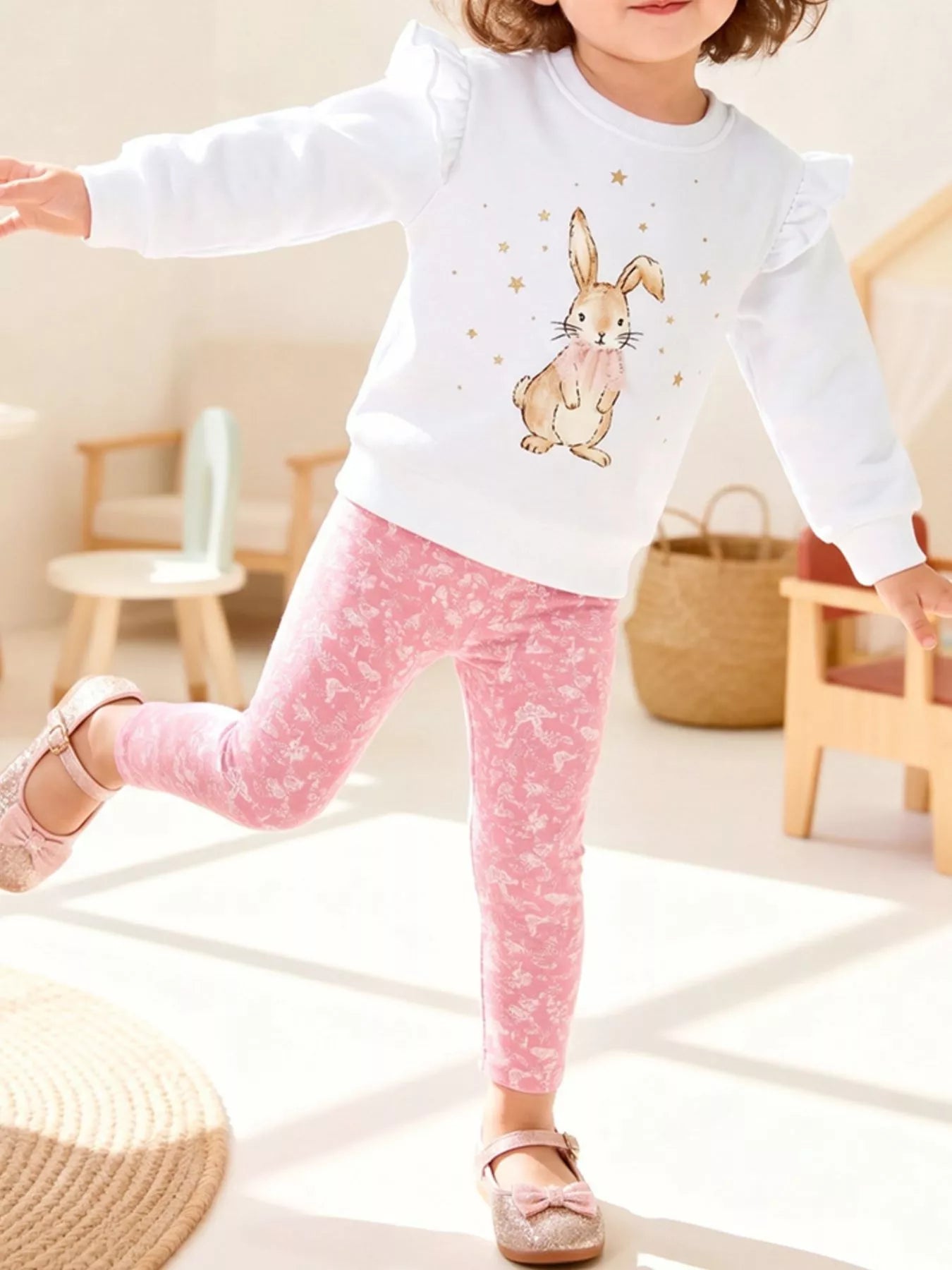 Children's Adorable Bunny Graphic Sweatshirt and Leggings Set