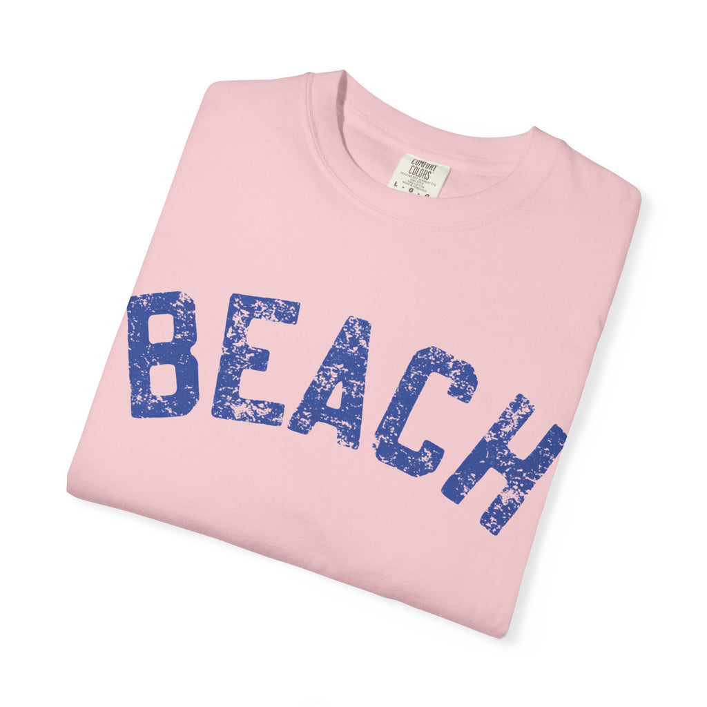 Beach Graphic T-Shirt – Vintage Blue "BEACH" Print