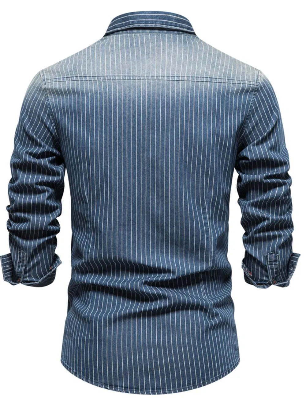Men's Striped Collared Neck Button Down Denim Shirt