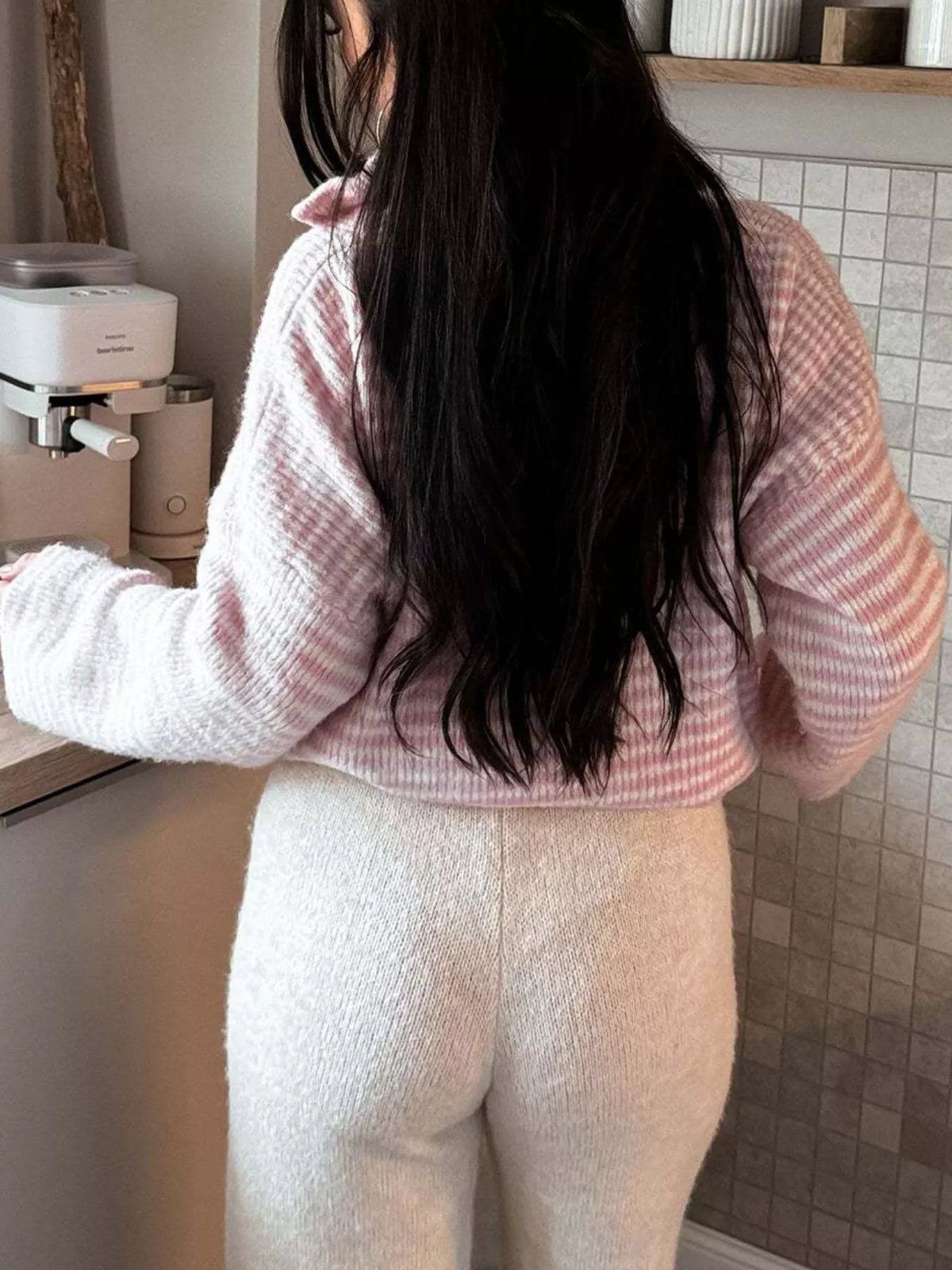 Striped Zip-Up Knit Cardigan