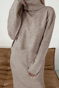 Turtleneck Dropped Shoulder Sweater and Dress Sweater Set