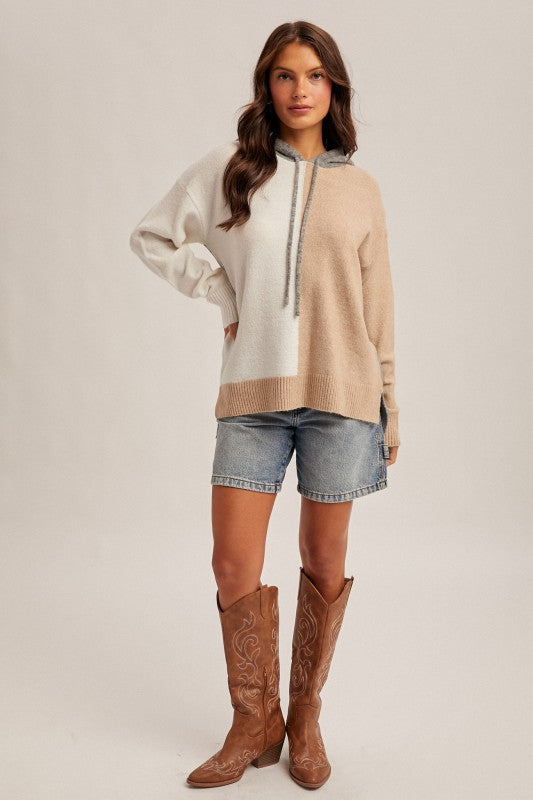Color Block Hoodie Sweater Knit