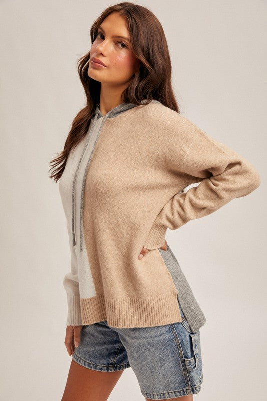 Color Block Hoodie Sweater Knit