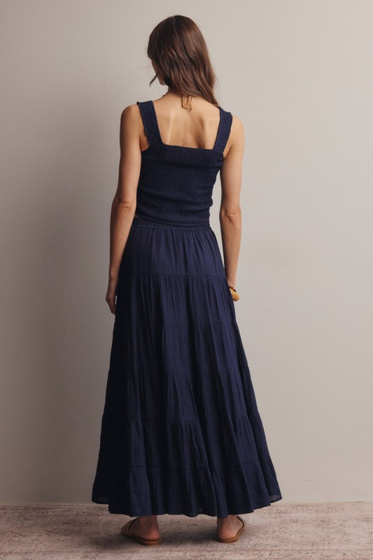 Smocked Crop Top & Tiered Maxi Skirt Set