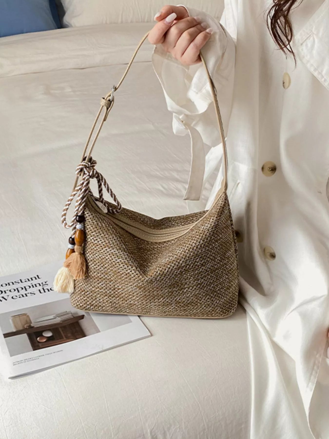 Woven Shoulder Bag with Tassel
