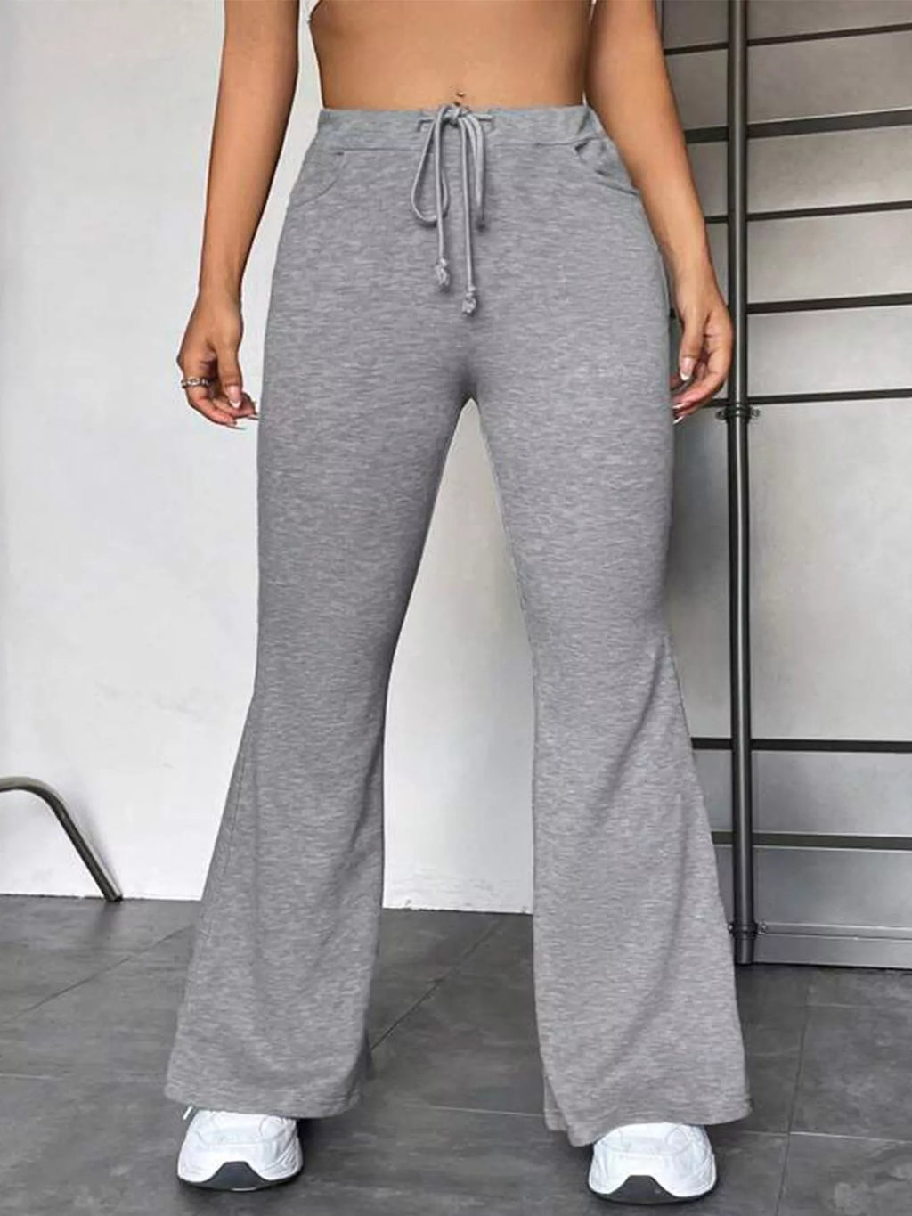 Full Size Casual Drawstring High Waist Flare Pants Plus Size