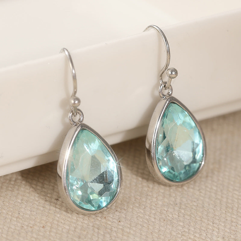 Elegant Light Blue Crystal Teardrop Earrings Silver Tone Brass Women Daily Wedding Fashion Jewelry Gift