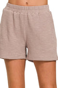 Cotton Slub Elastic Waist Shorts with Pockets
