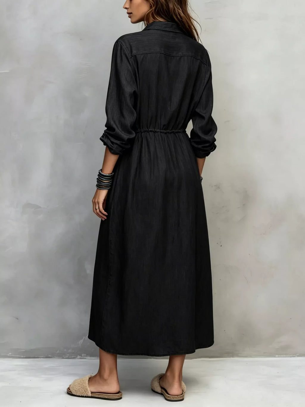 Full Size Button Front Long Sleeve Shirt Dress Plus Size