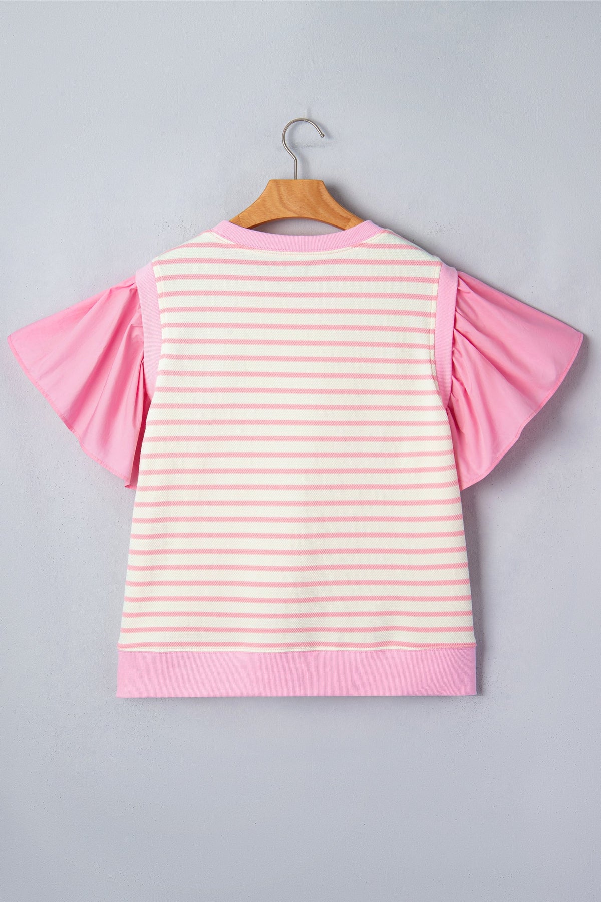 Stripe Patchwork Ruffle Short Sleeve Blouse