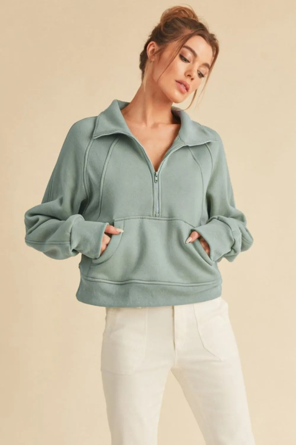 Half-Zip Raglan Sweatshirt with Kangaroo Pocket