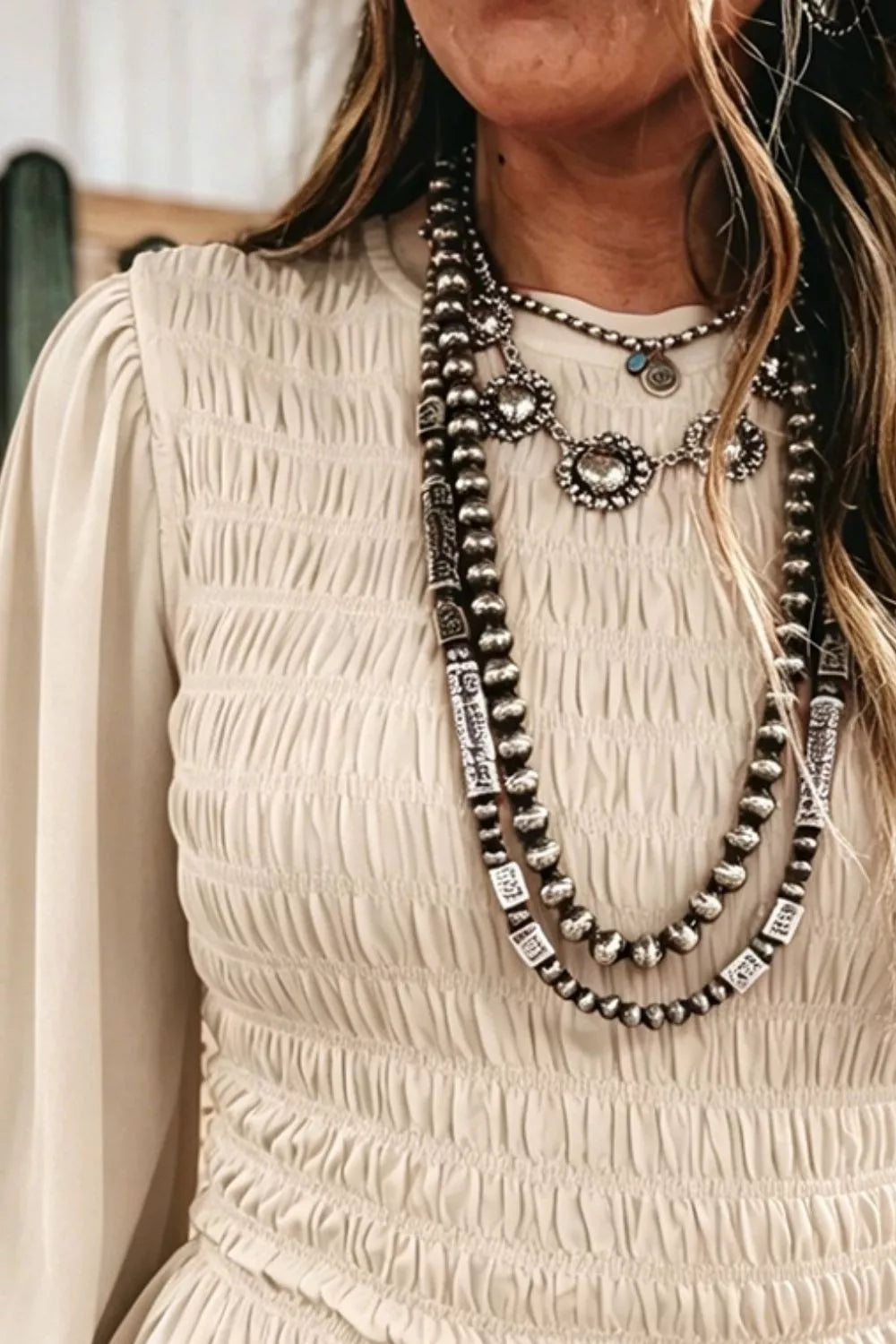 Smocked Balloon Sleeve Peplum Blouse