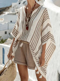 Full Size Tassel Striped Kimono Sleeve Cover-Up Plus Size