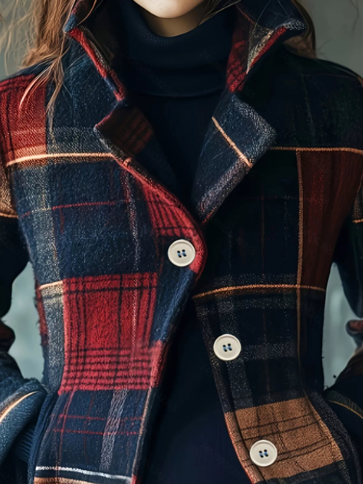 Full Size Vintage Plaid Button Up Outerwear Plus Size