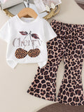 Children's Cherry Leopard Tee and Flare Pants Set
