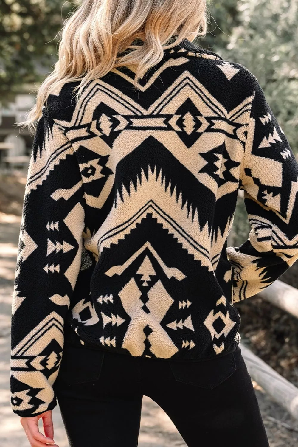 Aztec Print Fleece Snap Down Sweatshirt