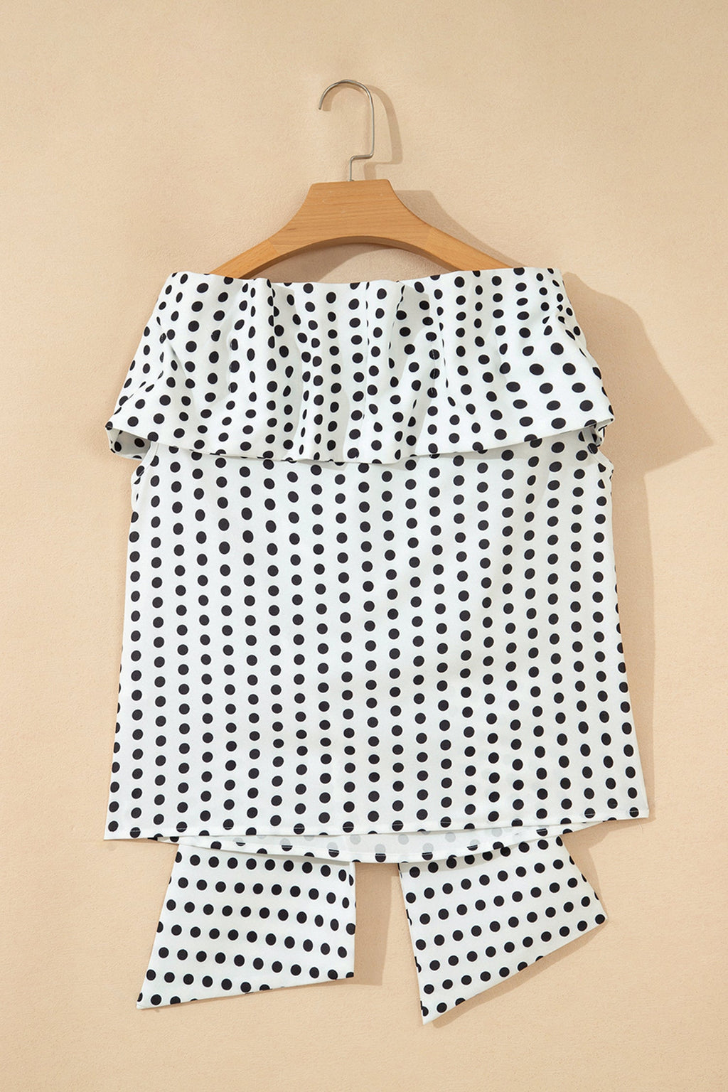 White Polka Dot Off Shoulder Bow Knot Short Sleeve Blouse