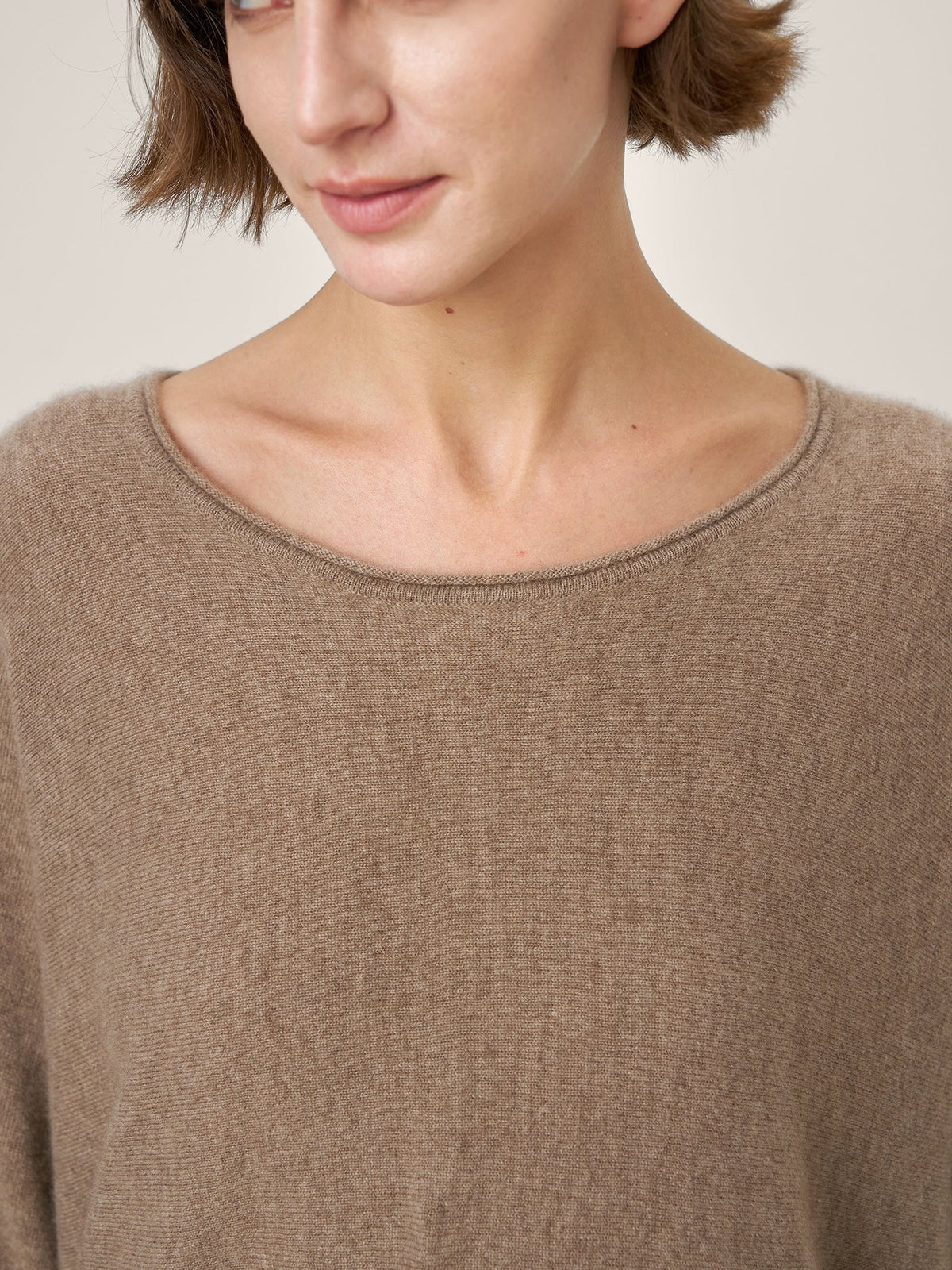 100% Mongolian Cashmere Hand-Finished Rolled Edge Knit Top AMARA