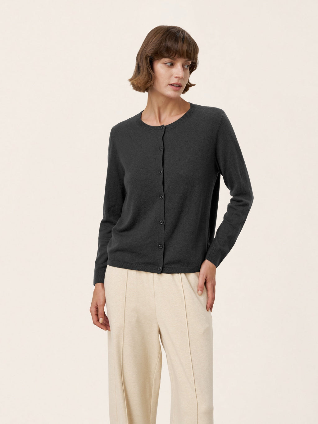 100% Extra-Fine Merino Wool Buttoned Knit Cardigan CAYLA