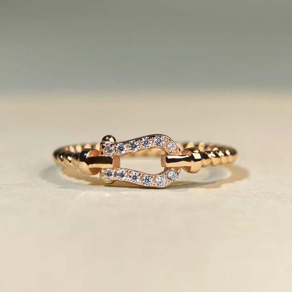 925 Sterling Silver Zircon Horseshoe Shaped Ring