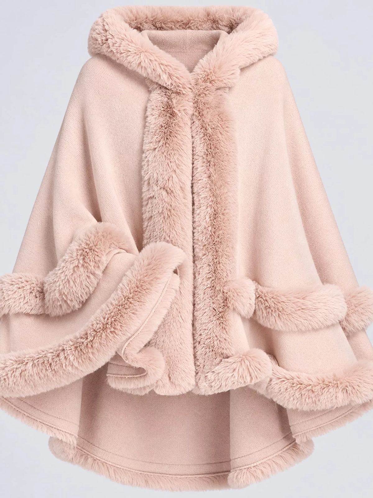 Faux Fur Trimmed Hooded Cape