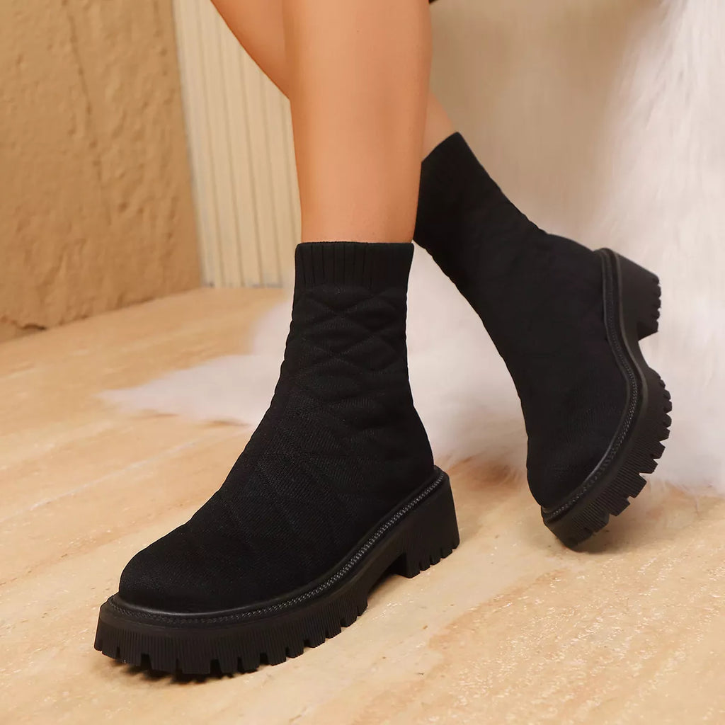 Round Toe Block Heels Boots