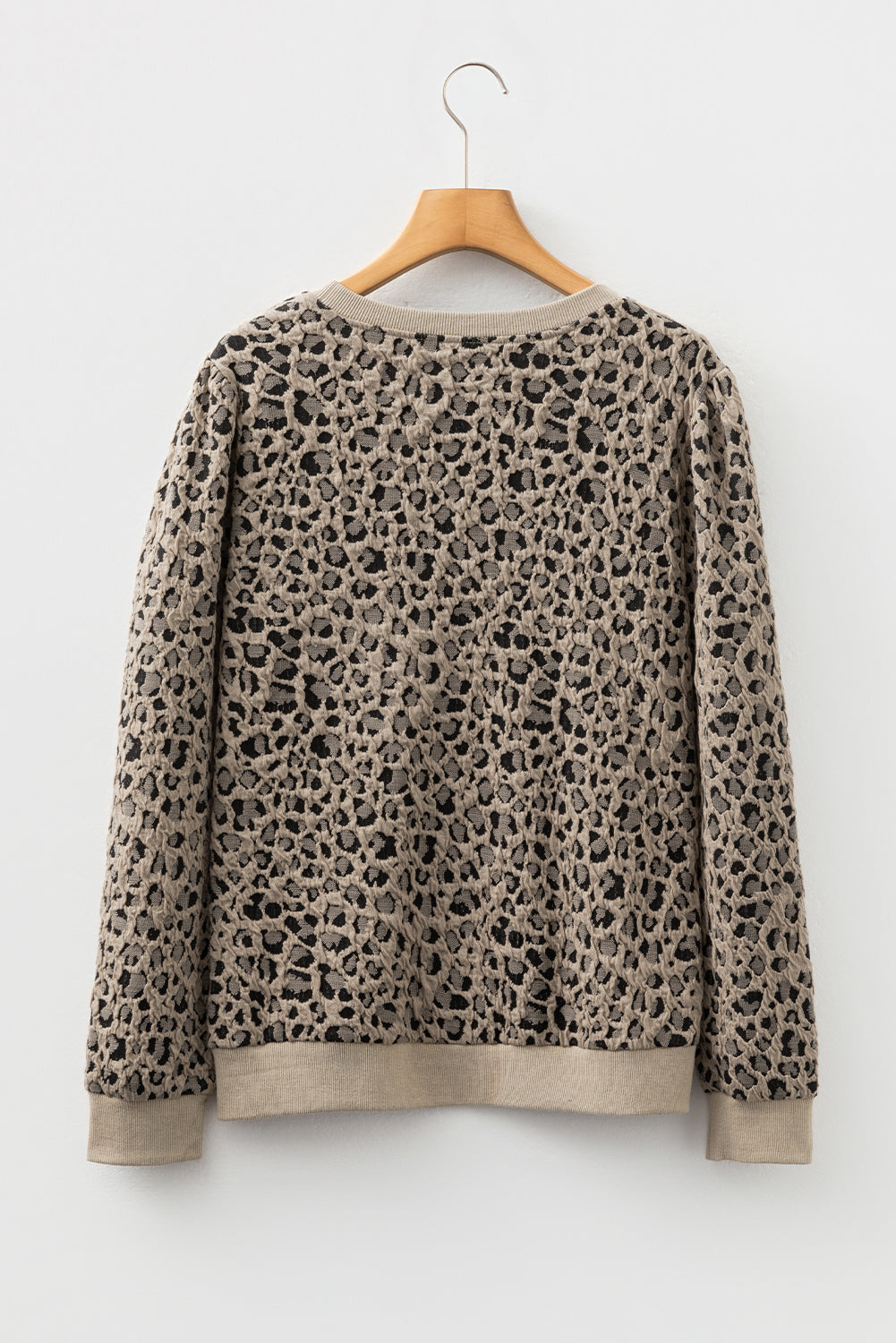 Leopard Ribbed Trim Long Sleeve Top