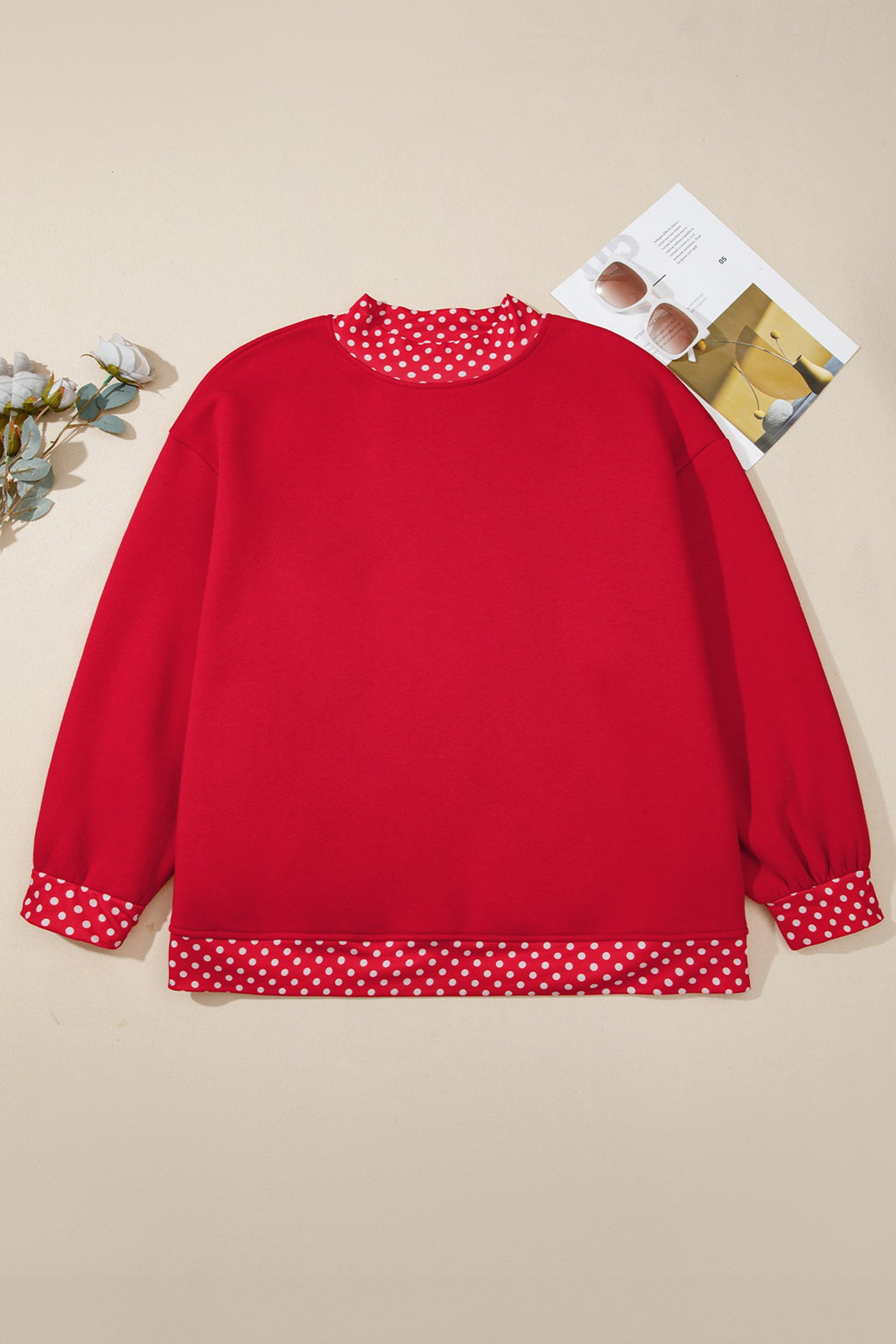 Orange Polka Dot Patchwork Round Neck Plus Size Sweatshirt