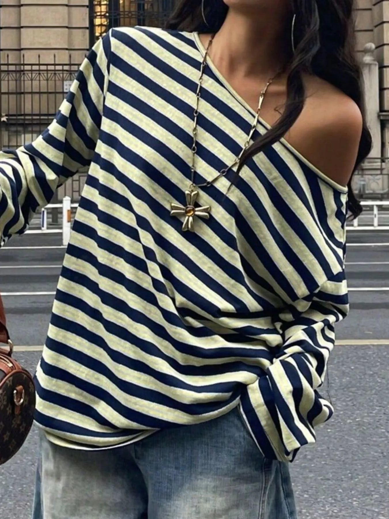 Striped Boat Neck Long Sleeve T-Shirt